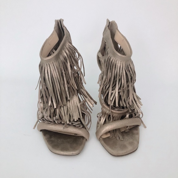 Steve Madden Fringly Sandal Gold Taupe Heel 7.5 - Picture 2 of 8